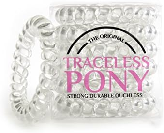 6 Pack Clear Traceless Hair Ring Ponytail Holder No Kink No Crease Ouchless Extra Durable &amp; Strong Telephone Cord Style Spiral Hair Tie and Bracelet Ring 5cm Great Ponytails- By Original Tracelesspony