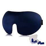 Sleep Mask with 2 Pair of Earplugs，3D Contoured Shape By OXA,Adjustable Velcro Strap For Men and Women- Best For Travel, Insomnia or Quiet Night Sleep