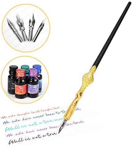 Antique Dip Pen with Ink Set-Hand Craft Copper Pen Calligraphy pens for Beginners Writing Pen Gift for Kids Friend Birthday ChristmasGift Art Decoration Set