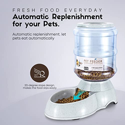 Flexzion Gravity Pet Feeder - Automatic Dry Food Dispenser, 1 Gallon Capacity, Non-Skid, For Dogs & Cats