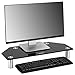 VonHaus Glass Corner Monitor Stand - Adjustable Height Screen Riser for PC Monitors, Computers, Laptops & TVs - 24 x 10 inches - Black