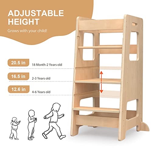 WOOD CITY Kitchen Step Stool for Kids and Toddlers with Safety Rail