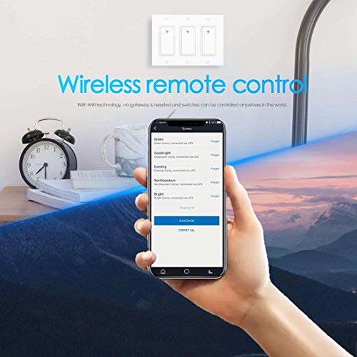Vaticas 1 100-240V Smart WiFi Light Switch,Compatible with Alexa,Google Home and IFTTT, with Remote Control and Timer,No Hub Required Applicable to Family and Office(3 Gang White) - Thumbnail 3