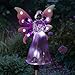 Exhart Garden Solar Lights, Decorative Angel Garden Stake, 12 LEDs, Cute Yard and Pathway Decor, Purple, 4 x 34 Inch