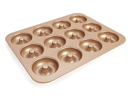 Doughnut Pan 12 Cavity Donut Baking Maker Non Stick Cake Mold Gold Carbon Steel 2.75"