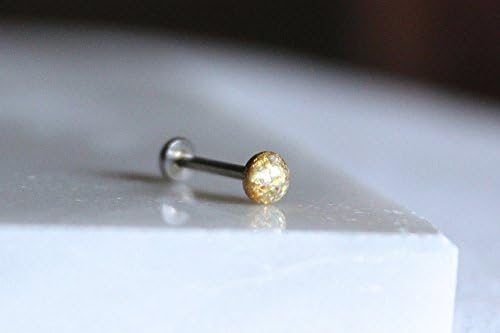 20g: Opalescent Gold Push-in Threadless Labret Stud Earring; 1.5mm, 2mm, 2.5mm, 3mm, 3.5mm, 4mm, 5mm Gem Sizes; 5/32" (4mm), 1/4" (6mm), 5/16" (8mm) Lengths
