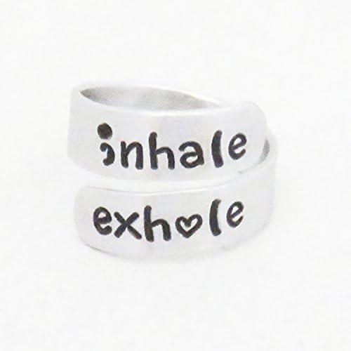 Lightweight aluminum inhale exhale handmade semicolon and heart ring suicide depression awareness jewelry