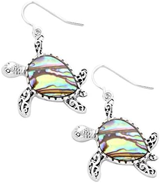 Silver Tone Abalone Shell Water Turtle Tortoise Earrings