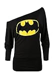 Oops Outlet Women's Superman Batman Comic Hero Batwing Off Shoulder Slouch Top Plus Size (US 16/18) Black