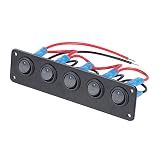 HERCHR 5 Gang 3 Pin Rocker Switch Panel, Waterproof On-Off Toggle Switches for Car Vehicle Trailer Truck SUV Marine Boat RV Ship, 12V/24V, 20A, 5 LED, Blue