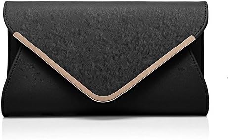 Womens Faux Leather Envelope Clutch Bag Evening Handbag Shouder Bag Wristlet Purse With Chain Strap.