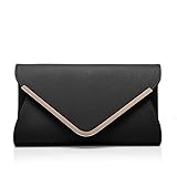 Womens Faux Leather Envelope Clutch Handbag Wristlet Purse Evening Bag With Chain Strap.