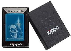 Zippo High Polish Blue Skull Design Pocket Lighter
