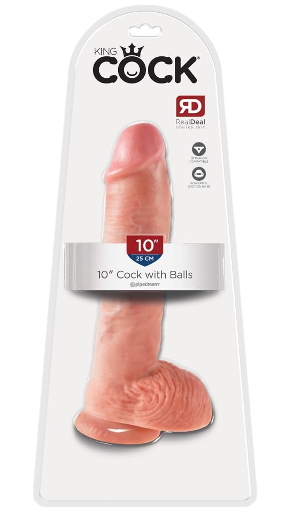 King Cock Flesh Dildo with Balls, 25.4 cm, Flesh