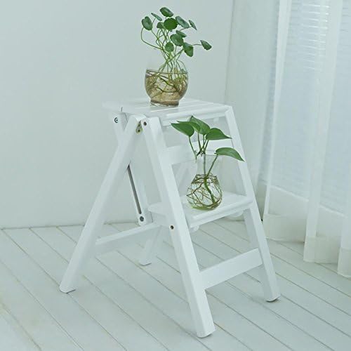Household Multifunction Solid wood Folding ladder Small stool Creative personality indoor Step stool Step ladder Two-step ladder Children stool Multi-purpose Flower stand shelf , white , 384650cm