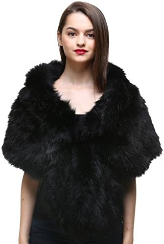 Vogueearth Faux Fur Women Autumn Winter Shawl Bridal Wedding Party Cape Black