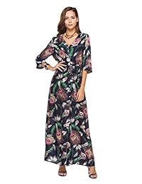 LeDan vestido bohemio con estampado floral para mujer, vestido de verano, playa, casual, con hebilla, falda larga