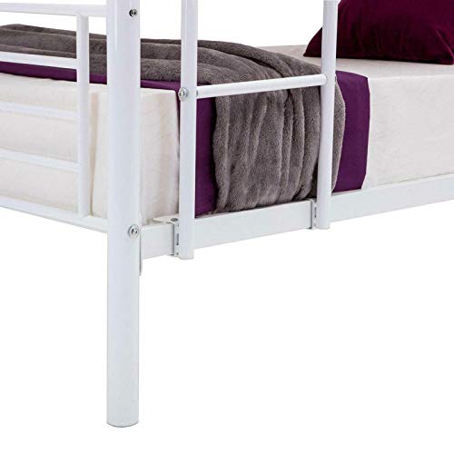 White Metаl Twin Over Twin Bunk Beds Frame Kids Teens Ladder Loft Bedroom Furniture Dorm