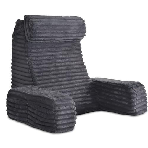 Photo 1 of ENITYA 22" XL Back Pillow for Bed Sitting Up, Reading Pillow with Built-in Arms, Soft Back Support Chair, Ideal for Watching TV, Gaming, Nursing, Resting, Post Surgery, Dark Grey