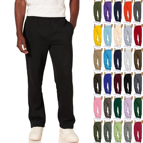 Joggers For Men UK Tracksuit Bottoms Men Jogging Bottoms Loose Fit Walking Trousers Open Hem Fleece Lined Sweatpants Wide Leg Work Pyjama Lounge Pants Running Winter Trousers Baggy Casual