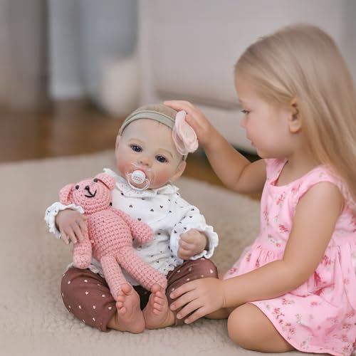 KSBD Reborn Baby Dolls - 18 Inch Realistic Baby Doll Girl, Real Life Baby Dolls with Cute Soft Vinyl Body, Real Baby Doll Newborn Lifelike Baby Gift with Accessories for 3+ Years Old Kids