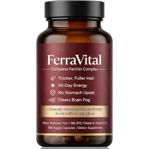 FerraVital Ferritin Support Iron Supplement for Women – Supports Healthy Iron & Energy Levels – with Ferrous Glycine,Vitamin C, B12, B6, Folate, Zinc & Probiotics – 60 Capsules(1pc)