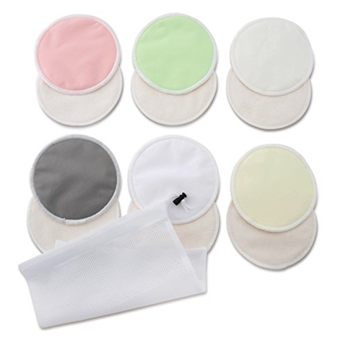 Enovoe Organic Bamboo Breastfeeding Pads (12 Pack) with Bonus Laundry Bag - Reusable Nursing Pads for Breast are Super Soft, Machine Washable and Hypoallergenic