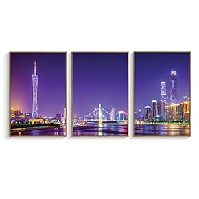 Framed Canvas Wall Art for Living Room, Bedroom Modern City View Canvas Prints for Home Decoration Ready to Hanging - 16"x24"x3 Panels