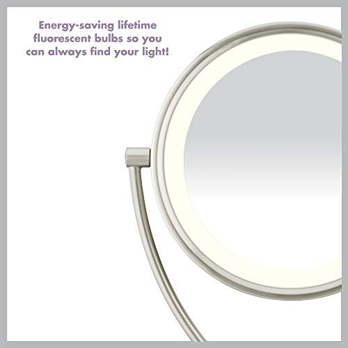 Conair Reflections DoubleSided Fluorescent Lighted Vanity Makeup Mirror, 1x/10x magnification