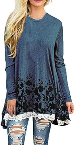 Long Sleeve Floral Pleated Dress Women's Swing Dress T Shirt Dress with Pockets