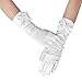 qnprt Long Satin Formal Gloves,Kids Size Full Finger with Pearl Bowknot for Girls Children Wedding Dress Evening Party Pageant,Elbow Length 10BL,White