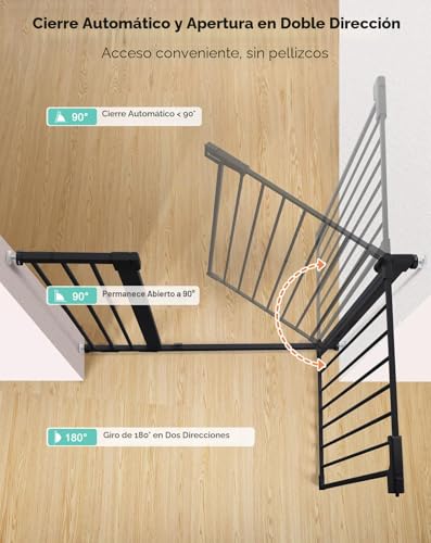 COMOMY Dog Gate 36" Extra Tall, 75-103cm Large Width Baby Safety Gate Automatic Closing, Durable Child Safety Barrier for Stairs, Pressure Mounted, Black