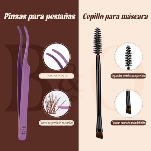B&Q Pestañas Postizas Kit Completo Marrones Mochalash 01 Extensiones de Pestañas de Racimo Curvatura C de 8-16 mm b&q lashes Completo con Efecto Wispy para Pelo Claro/Oscuro (Set Mochalash 01)