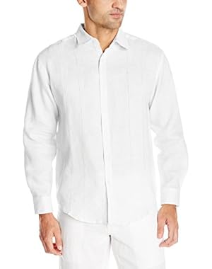 Men's Long Sleeve 100% Linen Essential Shirt with Eyelet Detail