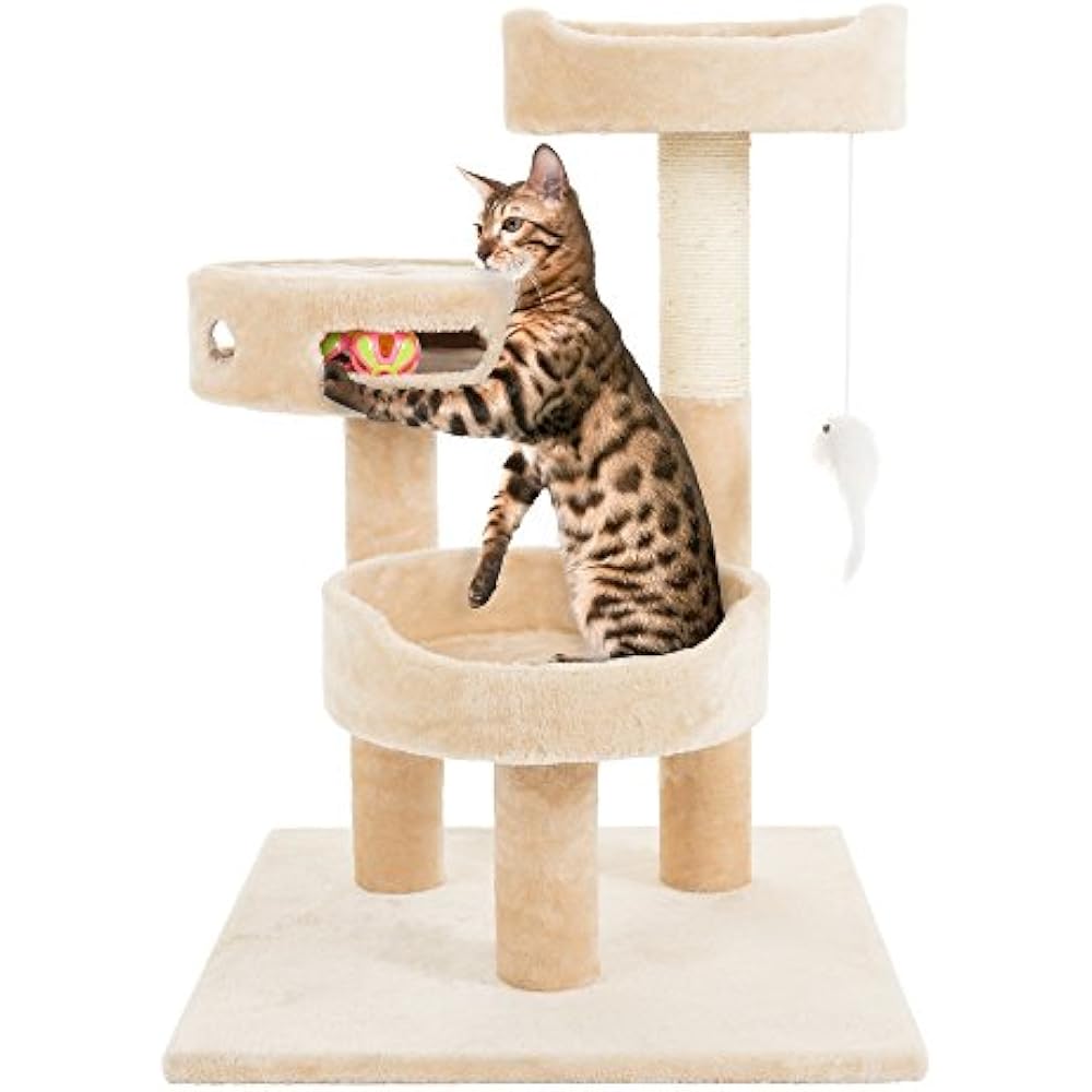 Cat Activity Trees Tree 3 Tier 2 Hanging Toys Ball Play Area And
