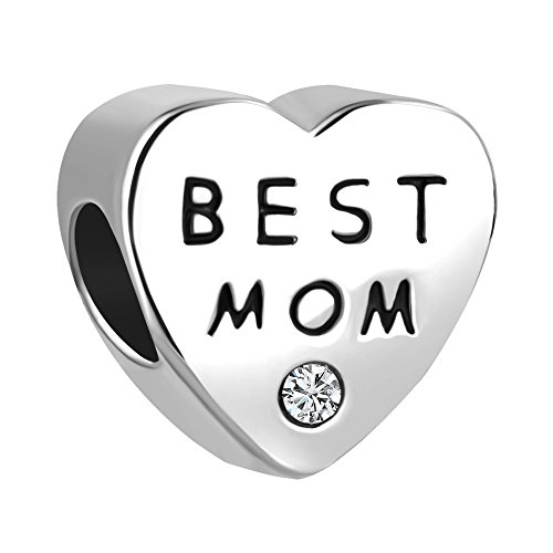 ReisJewelry Mom Charm Heart Love Mothers Day Charms Bead For Bracelets (Best Mom White)