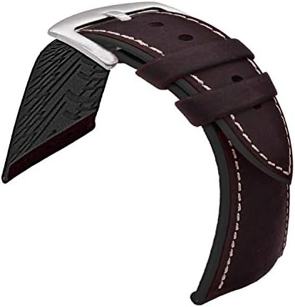 TIME4BEST Leather Watch Band Strap with Rubber Pads 19mm 20mm 21mm 22mm 23mm 24mm