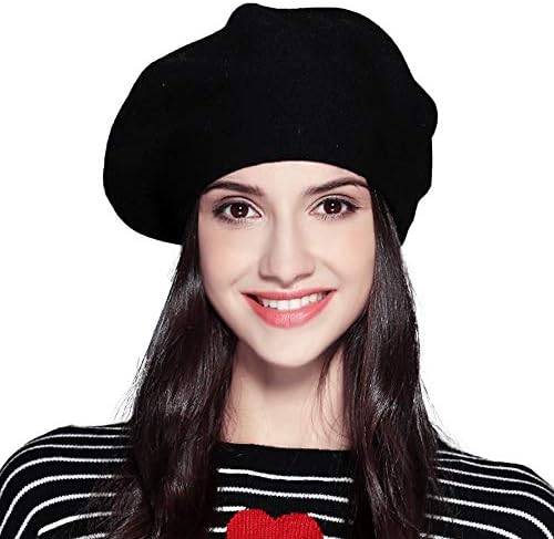 FADVES Womens Solid Color Classic French Wool Beret Knitted Beanie Hat Ski Cap