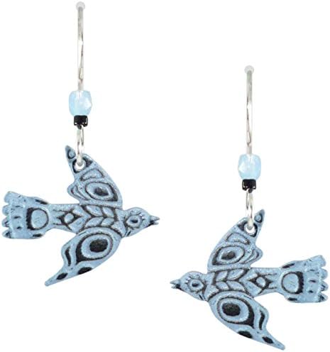 Joseph Brinton Light Blue Black Etched Bird Earrings 7642