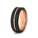 Mens Wedding Band Black 8mm Rose Gold Tungsten Ring Groove Beveled Edge Comfort Fit