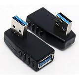 RuiLing 2-Pack, Super Speed USB 3.0 Vertical Left Angle and Right Angle Adapter USB 3.0 Male to Female 90&iexcl;&atilde;Adapter Coupler Connector.(Black)