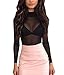 FAROOT Women Sexy Mesh Sheer See Through Long Sleeve Tops Tee Blouse (US 2-4, Black)