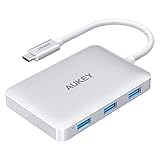 AUKEY USB C Hub HDMI 4K, 4 USB 3.0 Ports, 60W Type C PD Charging Port, 6 in 1 Multiport Adapter for MacBook Pro 2017 iMac, Google Chromebook Pixelbook - Aluminum, Silver