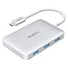 AUKEY USB C Hub HDMI 4K, 4 USB 3.0 Ports, 60W Type C PD Charging Port, 6 in 1 Multiport Adapter for MacBook Pro 2017 iMac, Google Chromebook Pixelbook - Aluminum, Silver