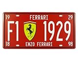 FERRARI F1 1929 ENZO Vintage Auto License Plate, Embossed Tag Size 6