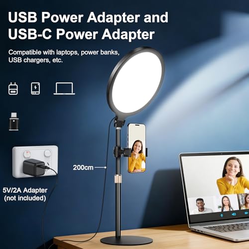 Eocean Ring Light with Stand, 10.5'' Full-Screen Desktop Ring Light with Phone Holder for Mobile Phone/iPhone/Video Recording, 30 Light Modes LED Selfie Ring Light for Webcam, Meetings, Live Stream