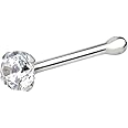 Forbidden Body Jewelry FBJ 14k Nose Ring, 22g, Solid 7mm Micro Stud, 2mm CZ Simulated Diamond, Non-Irritating Skin Safe Real Gold, Women/Men (Sold Individually)