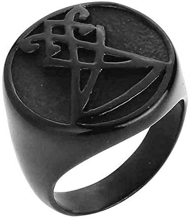 Valily JewelryMens Boys Sigil of Lucifer Stainless Steel Seal of Satan Stainless Steel Gold Black Finger Band Ring US Size 7-13