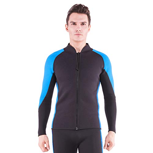 Flexel Wetsuit Tops/Pants, 2mm Premium Neoprene Wet Suit Jacket/Scuba Diving Vest for Swimming Snorkeling Surfing Fishing XSPAN Front Zipper Suit (2mm Jacket Ocean, Small)
