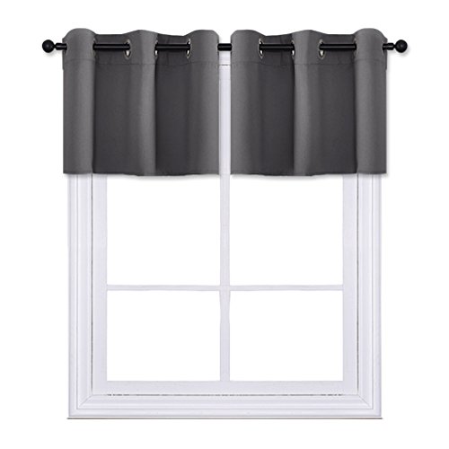 PONY DANCE Gray Blackout Tiers Curtain Valances Energy Saving Grommet Top Kitchen Curtains Panels Decoration Small Windows Bathroom Cafe Bar, 42" x 24", 2 Pieces